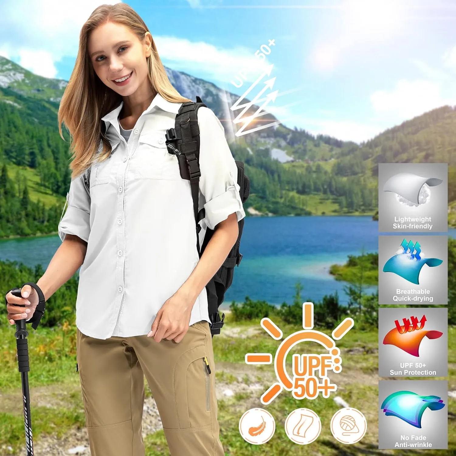Women's UPF 50  UV Sun Protection Long Sleeve Safari Shirts Outdoor Quick Dry Fishing Hiking Travel Shirts