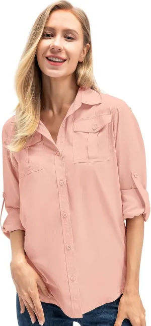 Women's UPF 50  UV Sun Protection Long Sleeve Safari Shirts Outdoor Quick Dry Fishing Hiking Travel Shirts