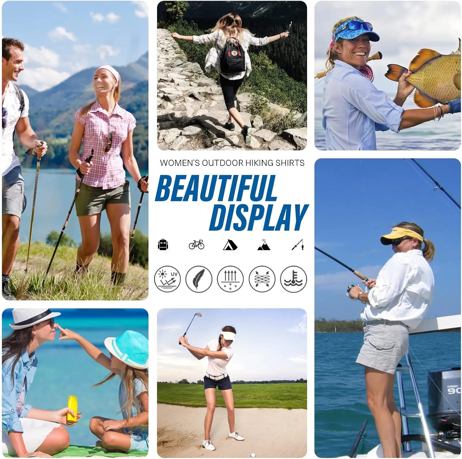 Women's UPF 50  UV Sun Protection Long Sleeve Safari Shirts Outdoor Quick Dry Fishing Hiking Travel Shirts