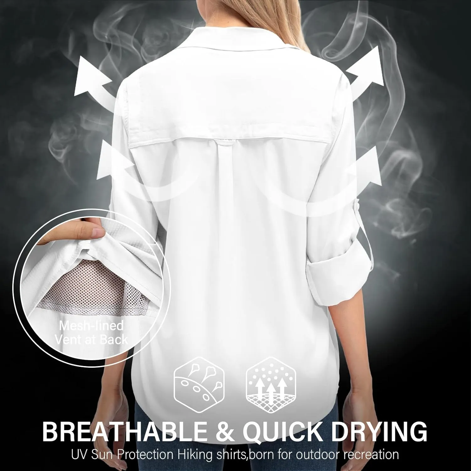Women's UPF 50  UV Sun Protection Long Sleeve Safari Shirts Outdoor Quick Dry Fishing Hiking Travel Shirts