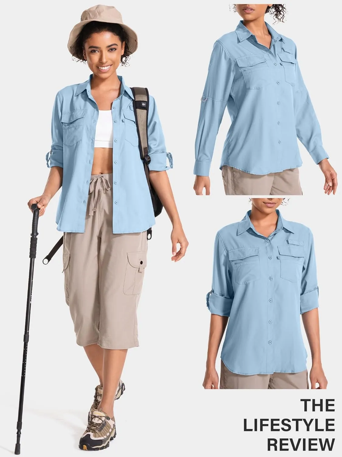 Women's UPF 50 UV Sun Protection Long Sleeve Safari Shirts Quick Dry Hiking Travel Fishing Outdoor Cool Shirts