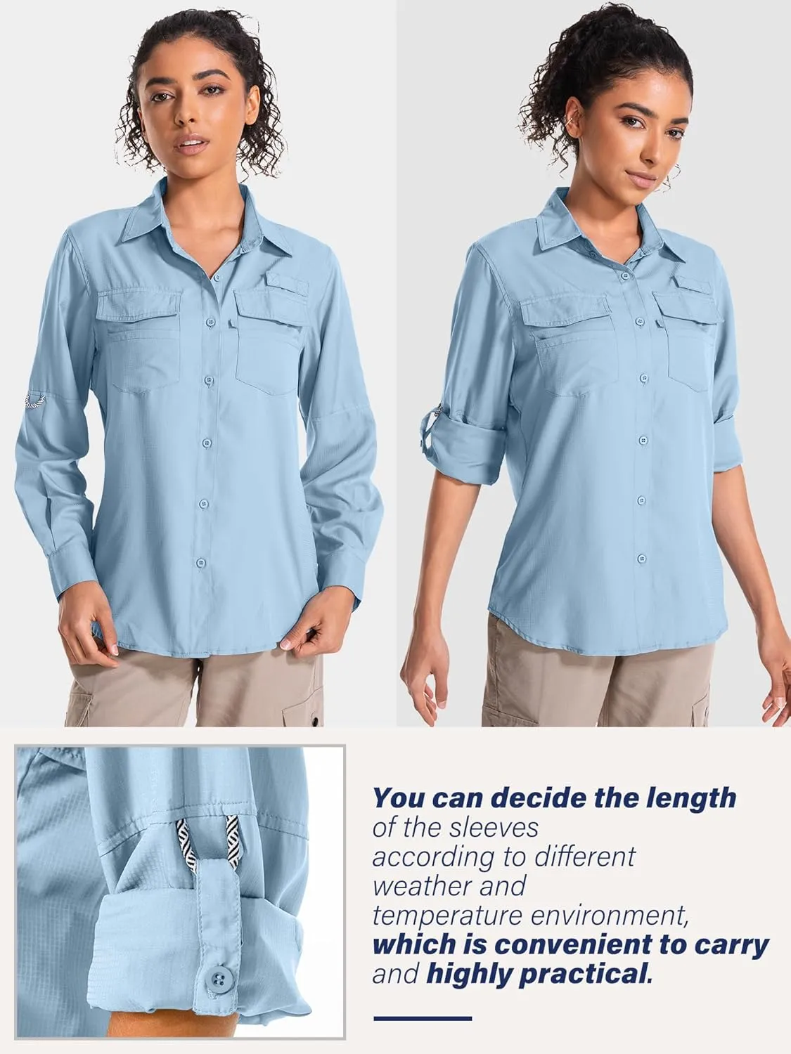 Women's UPF 50 UV Sun Protection Long Sleeve Safari Shirts Quick Dry Hiking Travel Fishing Outdoor Cool Shirts
