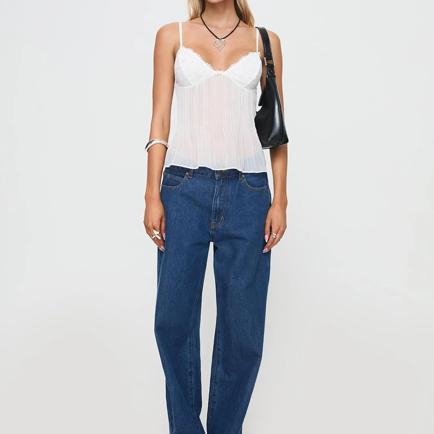 Women's V Neck Camisole Tank Top Mini Bowknot Front Spaghetti Strap Lace Cropped Tops