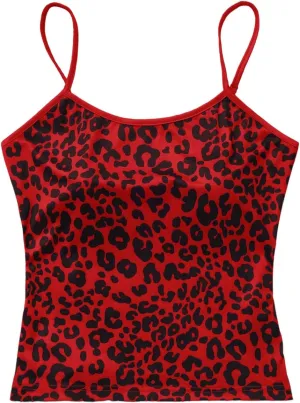 Women's Y2K Leopard Print Slim Fit Camisole Tops Casual Spaghetti Strap Tank Tops