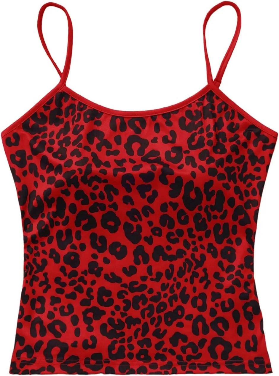 Women's Y2K Leopard Print Slim Fit Camisole Tops Casual Spaghetti Strap Tank Tops