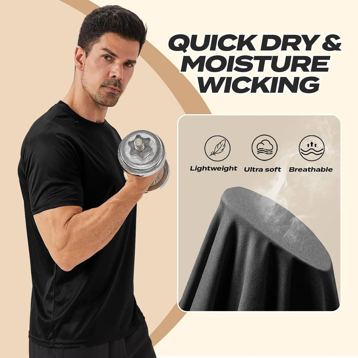 Workout Mens Shirts - Casual Black Dry Fit Moisture Wicking T-Shirts Crew Neck Short Sleeve for Gym Athletic Running