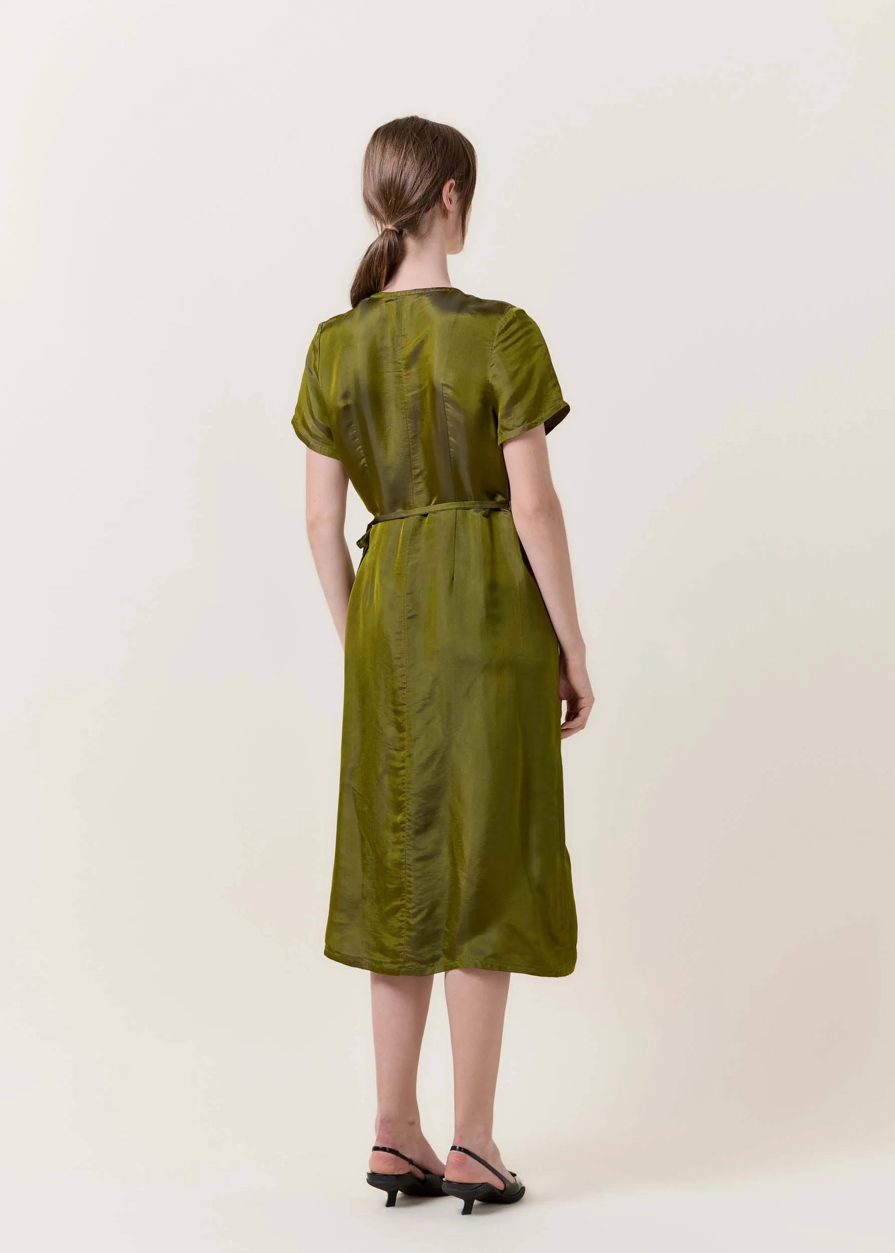 Wrapped V-neck Midi Silk Dress