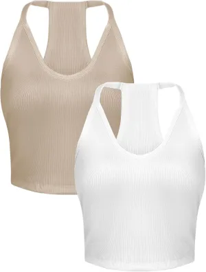 Wyeysyt 2 Pack Tank Top for Women Workout Racerback Basic Ribbed Tops V Neck Slim Fit Going Out Summer Camisole