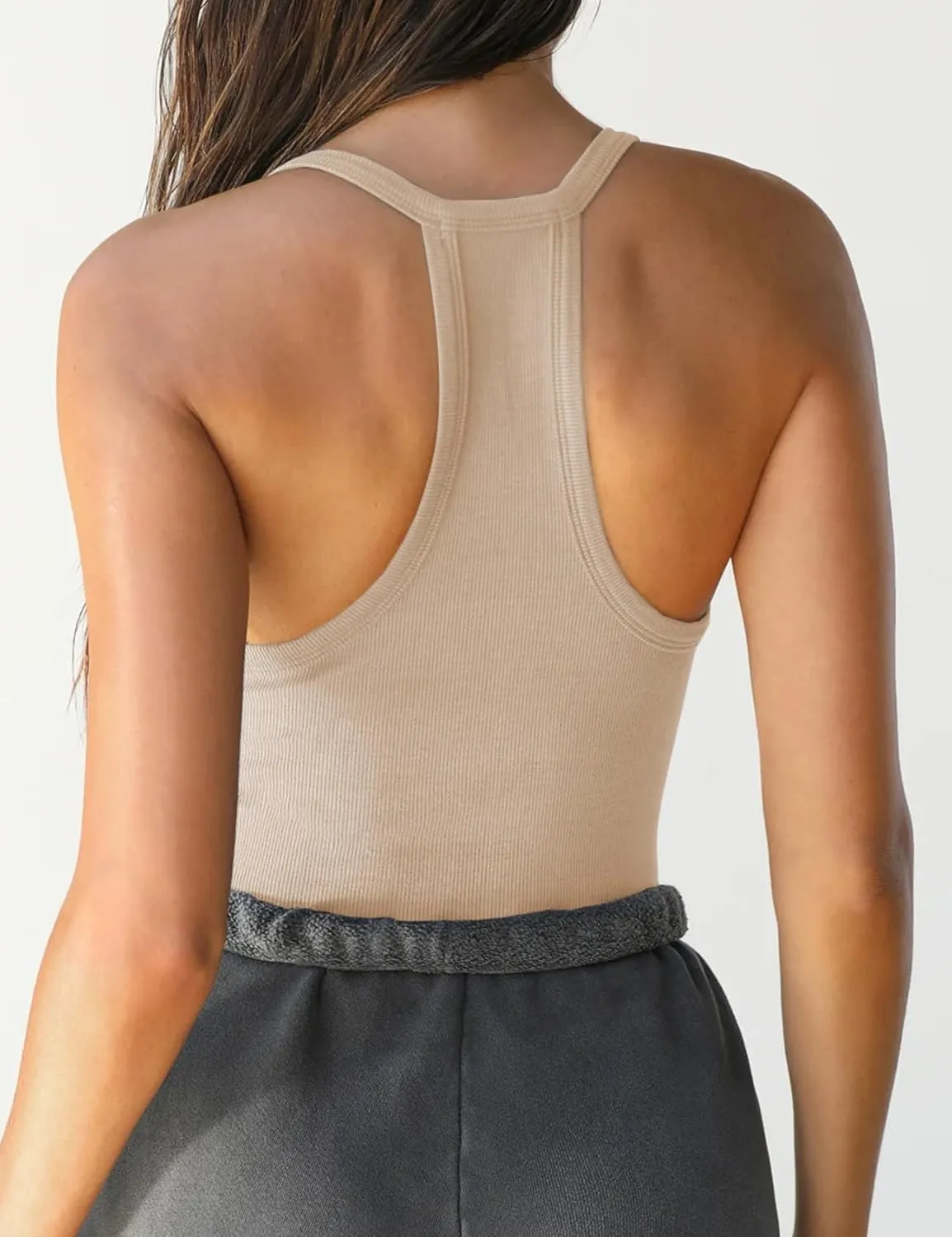 Wyeysyt 2 Pack Tank Top for Women Workout Racerback Basic Ribbed Tops V Neck Slim Fit Going Out Summer Camisole