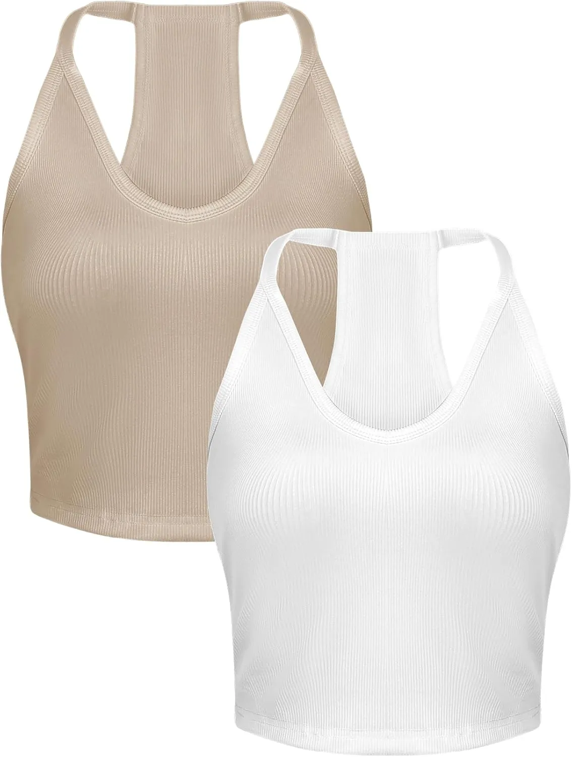 Wyeysyt 2 Pack Tank Top for Women Workout Racerback Basic Ribbed Tops V Neck Slim Fit Going Out Summer Camisole
