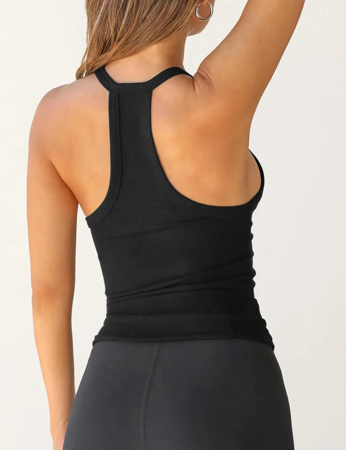 Wyeysyt 2 Pack Tank Top for Women Workout Racerback Basic Ribbed Tops V Neck Slim Fit Going Out Summer Camisole