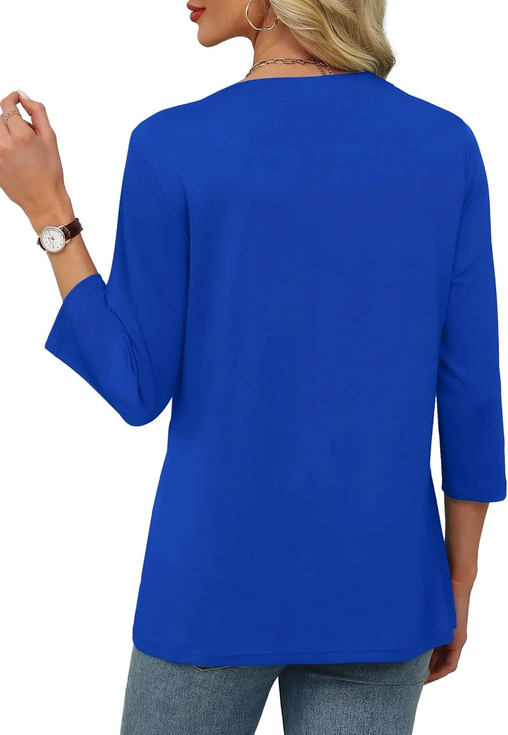 XIEERDUO 3/4 Length Sleeve Womens Tops V Neck Pleated Work Blouses Dressy Casual Summer Tops 2025 Trendy
