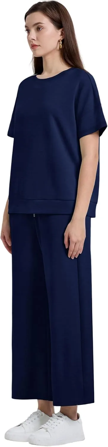 XIEERDUO Women's 2 Piece Outfits For Women Loose Pajamas Pullover Tops And Wide Leg Pants Lounge Sets Tracksuit Sweatsuit