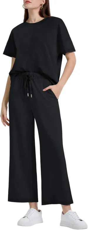 XIEERDUO Women's 2 Piece Outfits For Women Loose Pajamas Pullover Tops And Wide Leg Pants Lounge Sets Tracksuit Sweatsuit