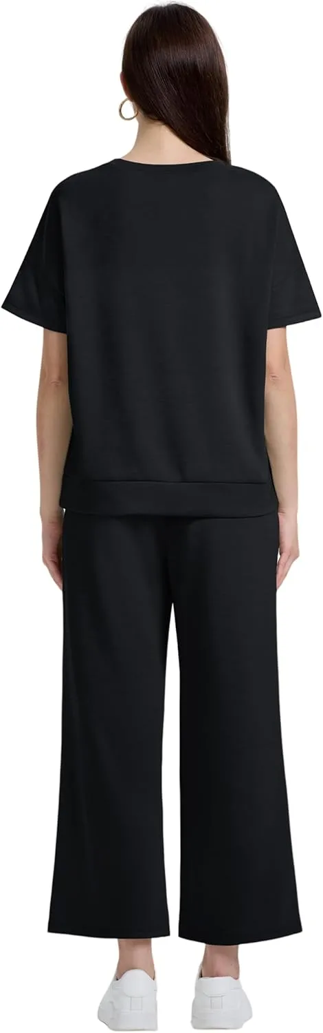XIEERDUO Women's 2 Piece Outfits For Women Loose Pajamas Pullover Tops And Wide Leg Pants Lounge Sets Tracksuit Sweatsuit