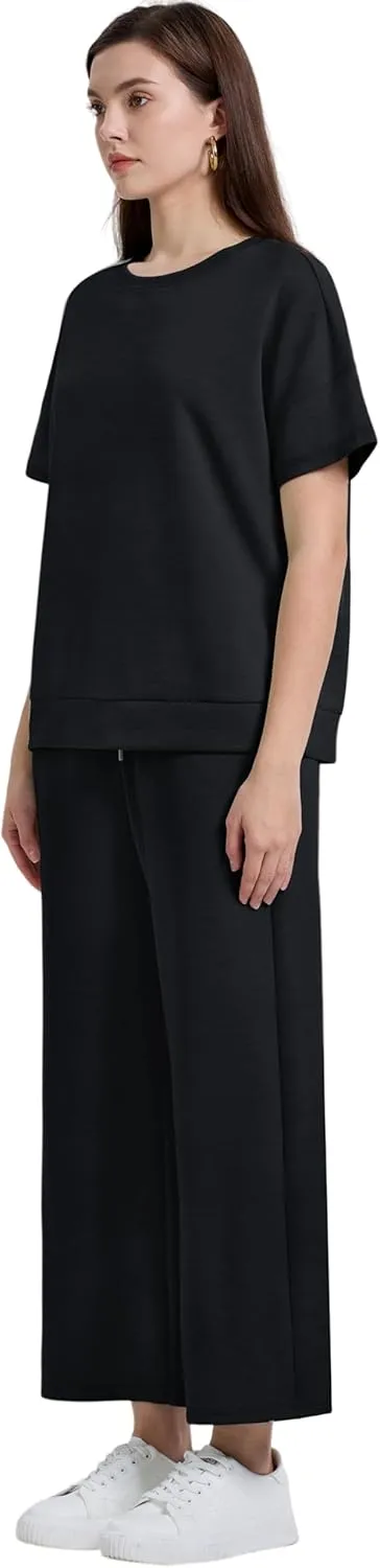 XIEERDUO Women's 2 Piece Outfits For Women Loose Pajamas Pullover Tops And Wide Leg Pants Lounge Sets Tracksuit Sweatsuit