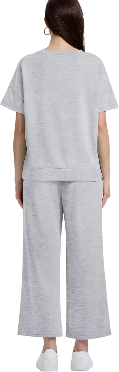 XIEERDUO Women's 2 Piece Outfits For Women Loose Pajamas Pullover Tops And Wide Leg Pants Lounge Sets Tracksuit Sweatsuit