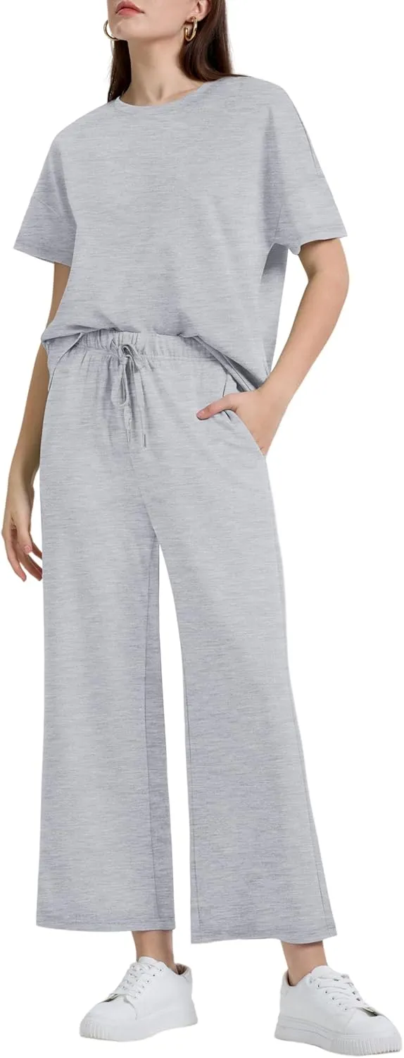 XIEERDUO Women's 2 Piece Outfits For Women Loose Pajamas Pullover Tops And Wide Leg Pants Lounge Sets Tracksuit Sweatsuit