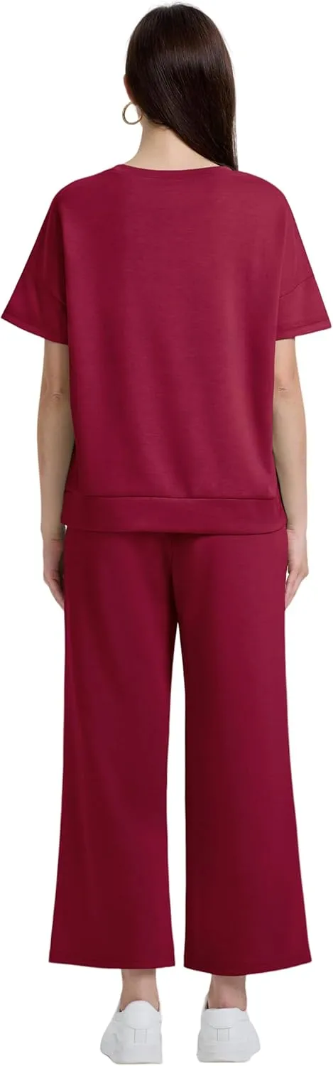 XIEERDUO Women's 2 Piece Outfits For Women Loose Pajamas Pullover Tops And Wide Leg Pants Lounge Sets Tracksuit Sweatsuit