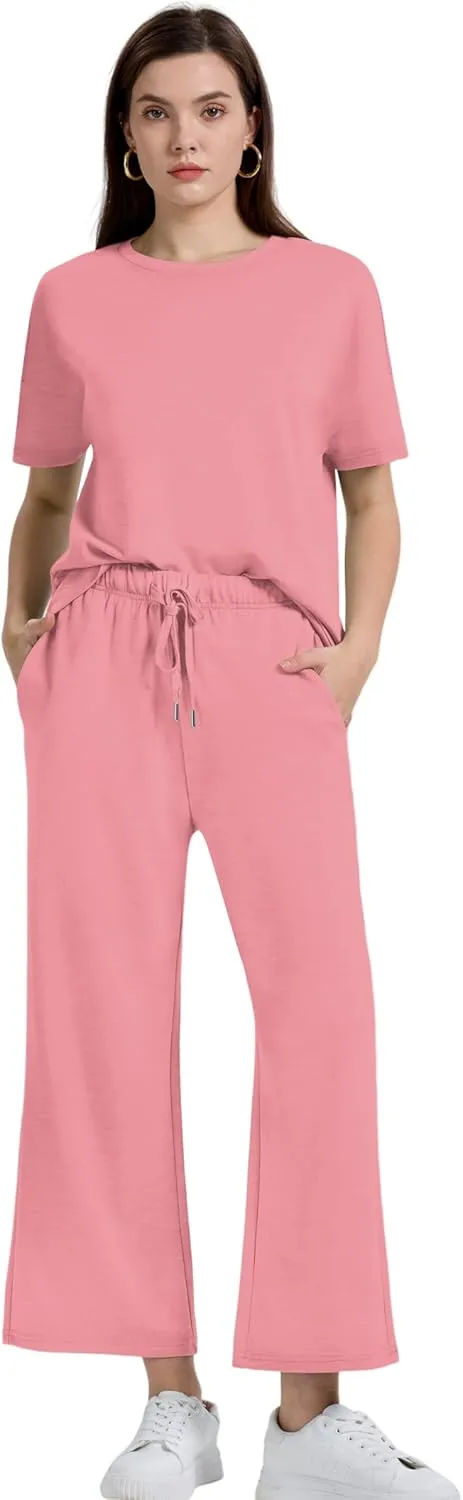 XIEERDUO Women's 2 Piece Outfits For Women Loose Pajamas Pullover Tops And Wide Leg Pants Lounge Sets Tracksuit Sweatsuit