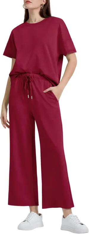 XIEERDUO Women's 2 Piece Outfits For Women Loose Pajamas Pullover Tops And Wide Leg Pants Lounge Sets Tracksuit Sweatsuit