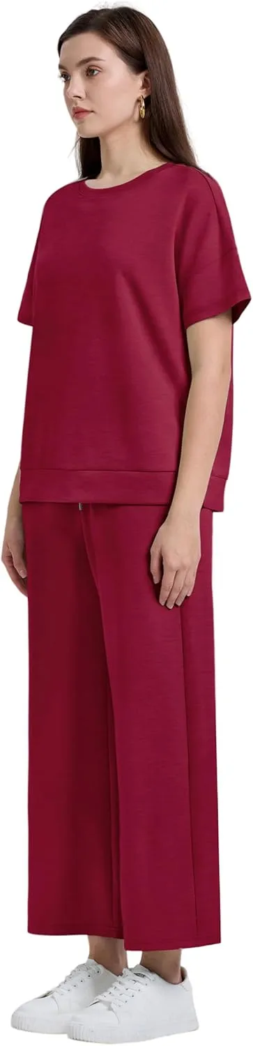 XIEERDUO Women's 2 Piece Outfits For Women Loose Pajamas Pullover Tops And Wide Leg Pants Lounge Sets Tracksuit Sweatsuit