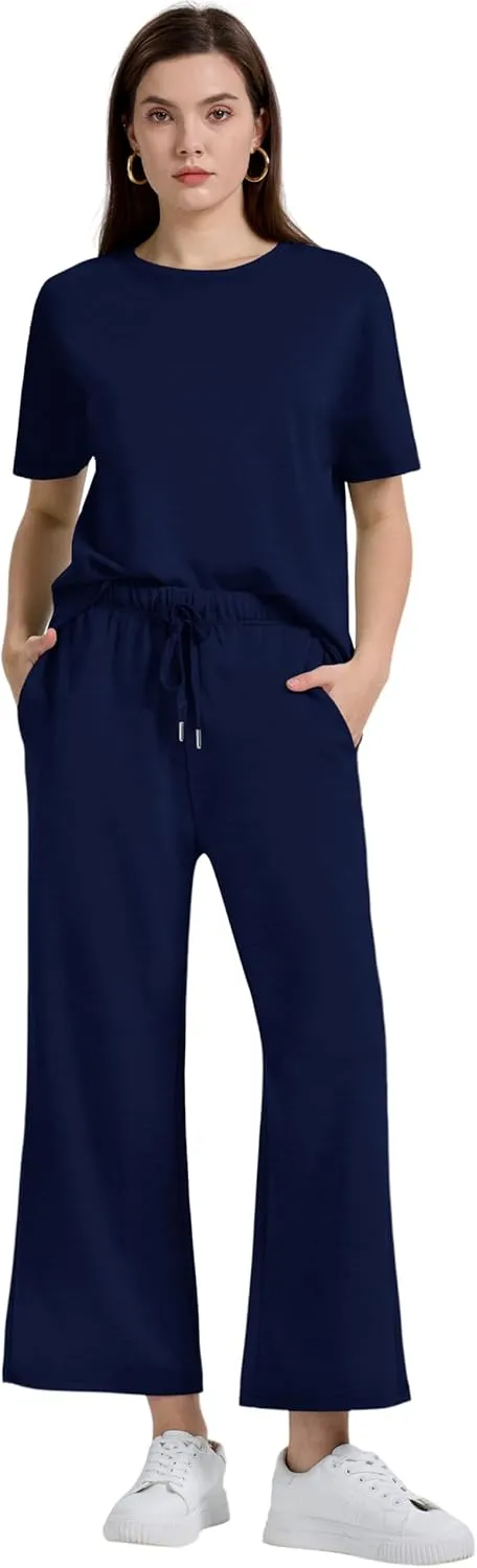 XIEERDUO Women's 2 Piece Outfits For Women Loose Pajamas Pullover Tops And Wide Leg Pants Lounge Sets Tracksuit Sweatsuit