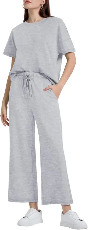 XIEERDUO Women's 2 Piece Outfits For Women Loose Pajamas Pullover Tops And Wide Leg Pants Lounge Sets Tracksuit Sweatsuit