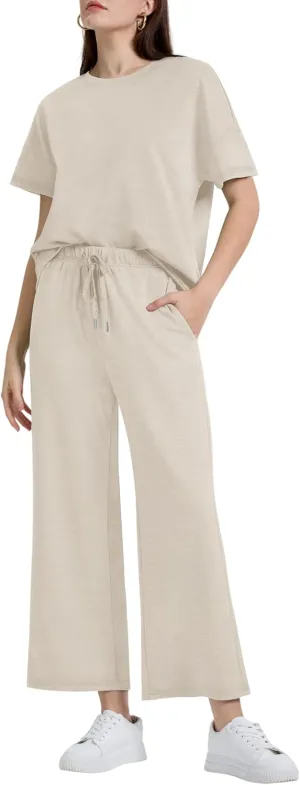 XIEERDUO Women's 2 Piece Outfits For Women Loose Pajamas Pullover Tops And Wide Leg Pants Lounge Sets Tracksuit Sweatsuit