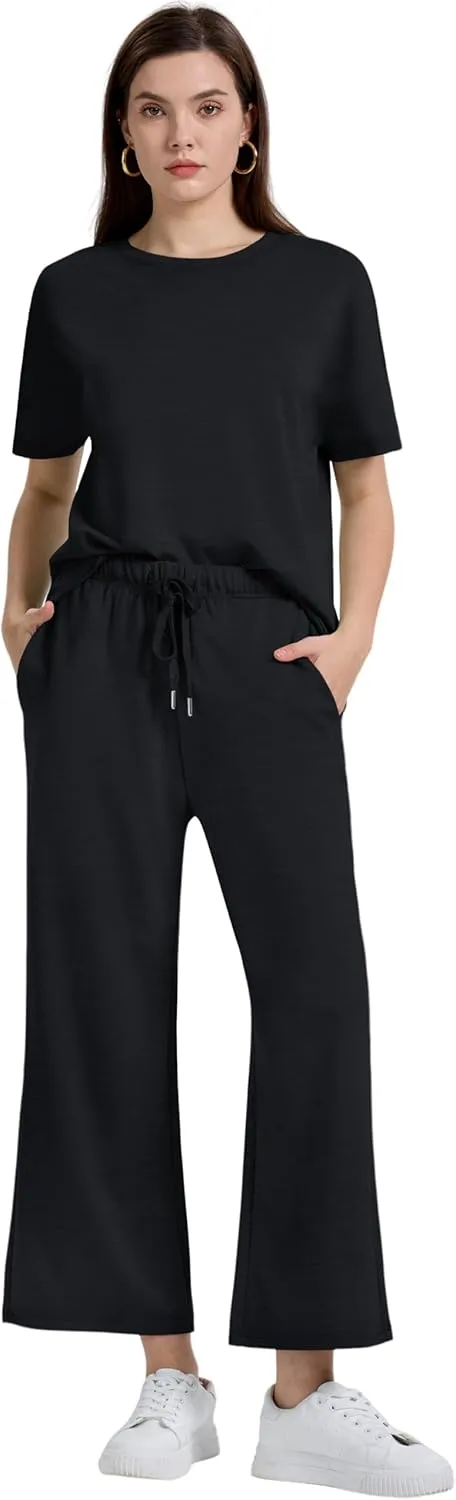 XIEERDUO Women's 2 Piece Outfits For Women Loose Pajamas Pullover Tops And Wide Leg Pants Lounge Sets Tracksuit Sweatsuit