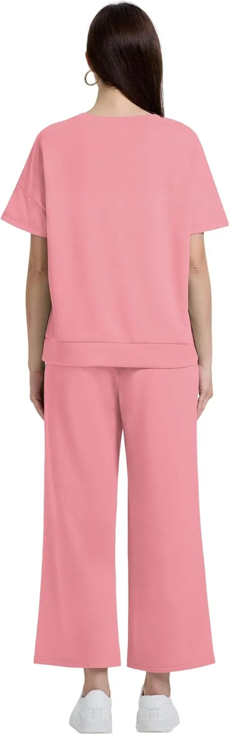 XIEERDUO Women's 2 Piece Outfits For Women Loose Pajamas Pullover Tops And Wide Leg Pants Lounge Sets Tracksuit Sweatsuit
