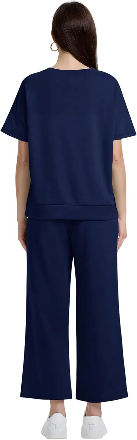 XIEERDUO Women's 2 Piece Outfits For Women Loose Pajamas Pullover Tops And Wide Leg Pants Lounge Sets Tracksuit Sweatsuit