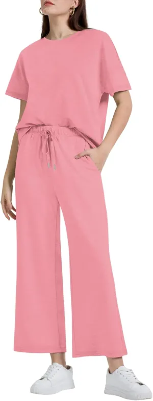 XIEERDUO Women's 2 Piece Outfits For Women Loose Pajamas Pullover Tops And Wide Leg Pants Lounge Sets Tracksuit Sweatsuit