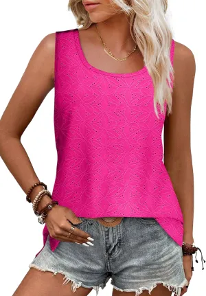 XIEERDUO Womens Tank Tops Sleeveless Eyelet Embroidery Summer Tops Dressy Casual Loose Fit