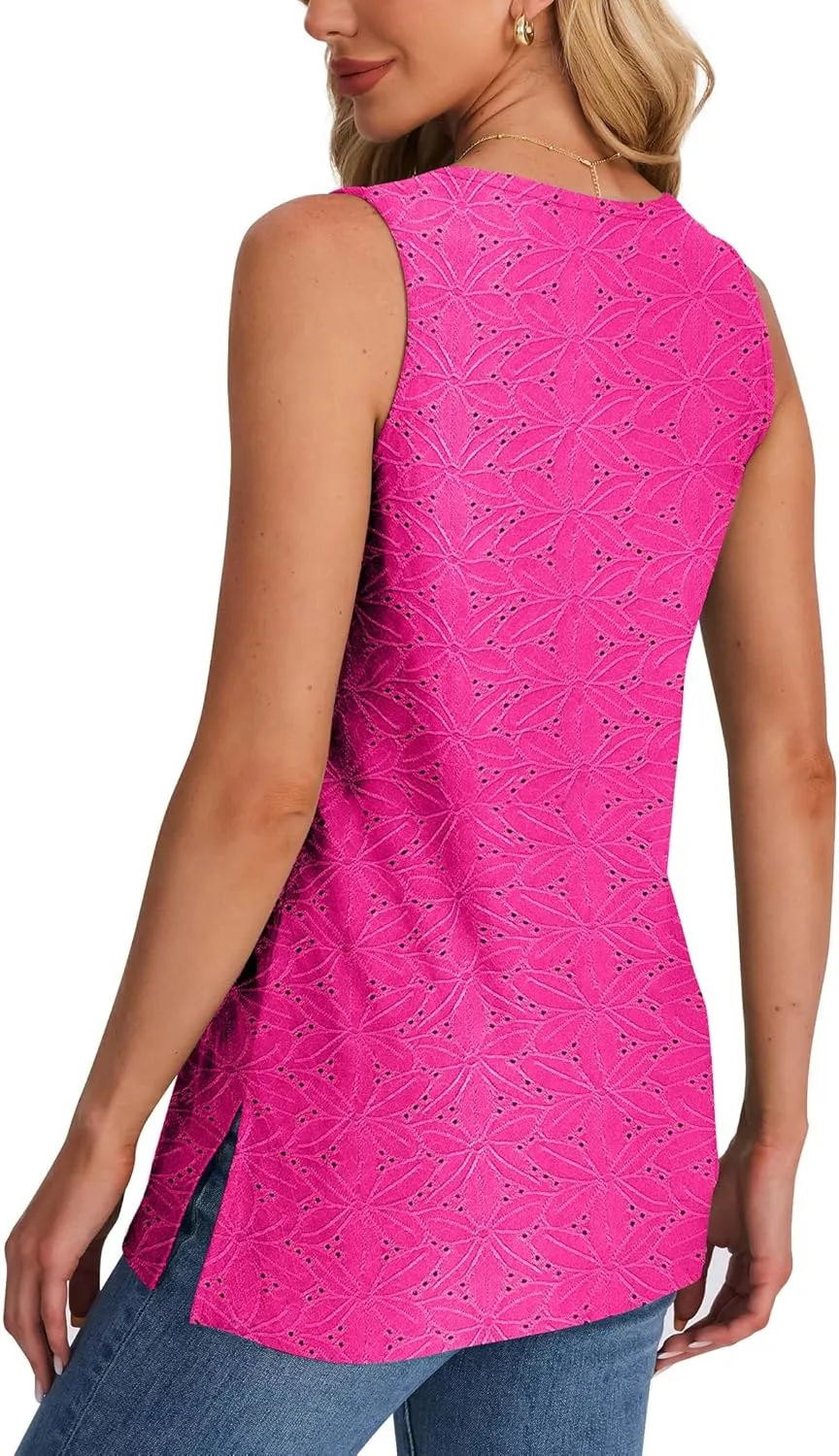 XIEERDUO Womens Tank Tops Sleeveless Eyelet Embroidery Summer Tops Dressy Casual Loose Fit