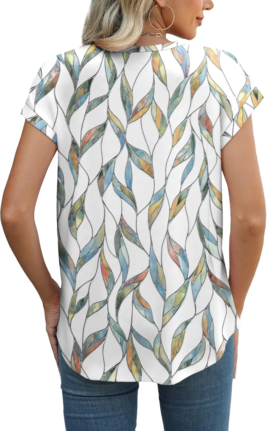 XIEERDUO Womens Tops Short Sleeve Shirts Blouses for Women Dressy Casual Cap Sleeve Tops with Curved Hem