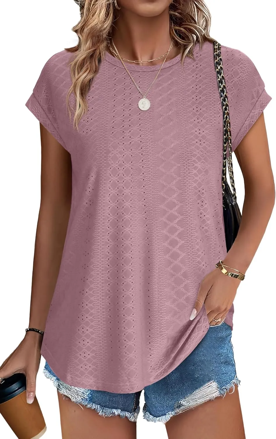 XIEERDUO Womens Tops Short Sleeve Shirts Blouses for Women Dressy Casual Cap Sleeve Tops with Curved Hem