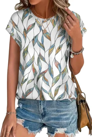 XIEERDUO Womens Tops Short Sleeve Shirts Blouses for Women Dressy Casual Cap Sleeve Tops with Curved Hem