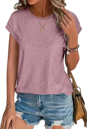XIEERDUO Womens Tops Short Sleeve Shirts Blouses for Women Dressy Casual Cap Sleeve Tops with Curved Hem