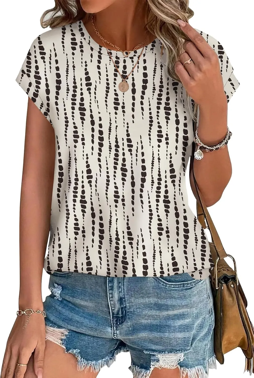 XIEERDUO Womens Tops Short Sleeve Shirts Blouses for Women Dressy Casual Cap Sleeve Tops with Curved Hem