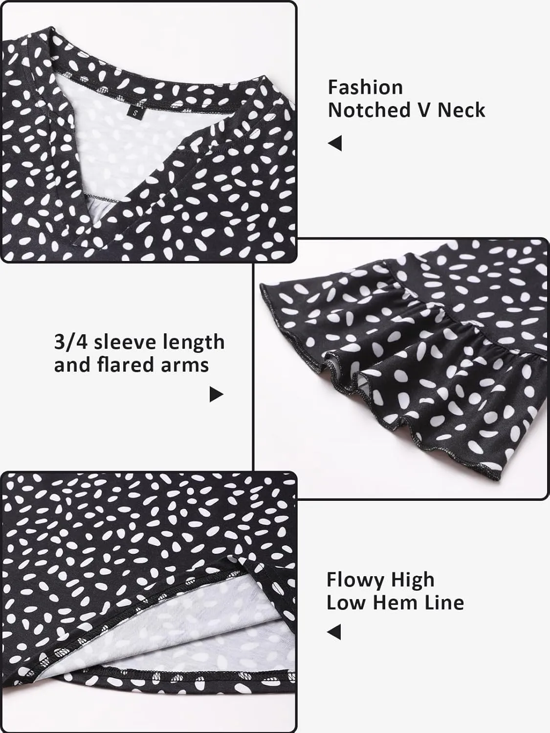 YATHON 3/4 Length Sleeve Womens Tops Dressy Casual Summer Shirts V Neck Bell Sleeve Floral Print Loose Ruffle Tunic Blouses