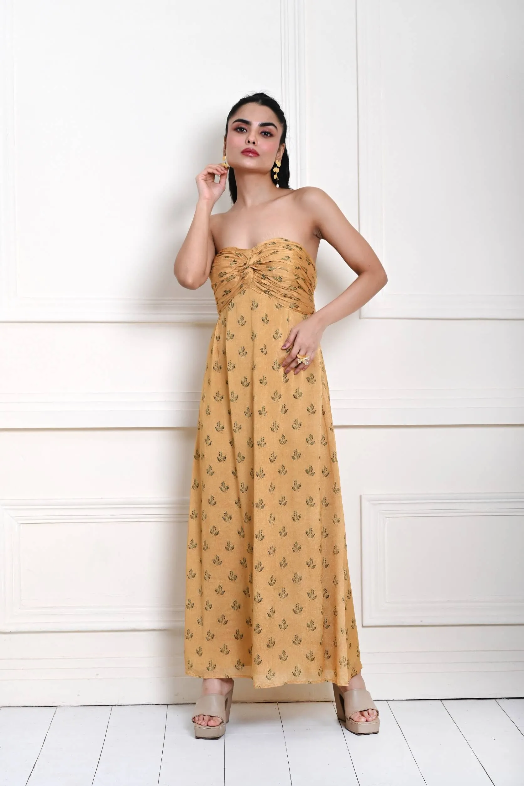 Yellow Strapless Maxi Dress For Women