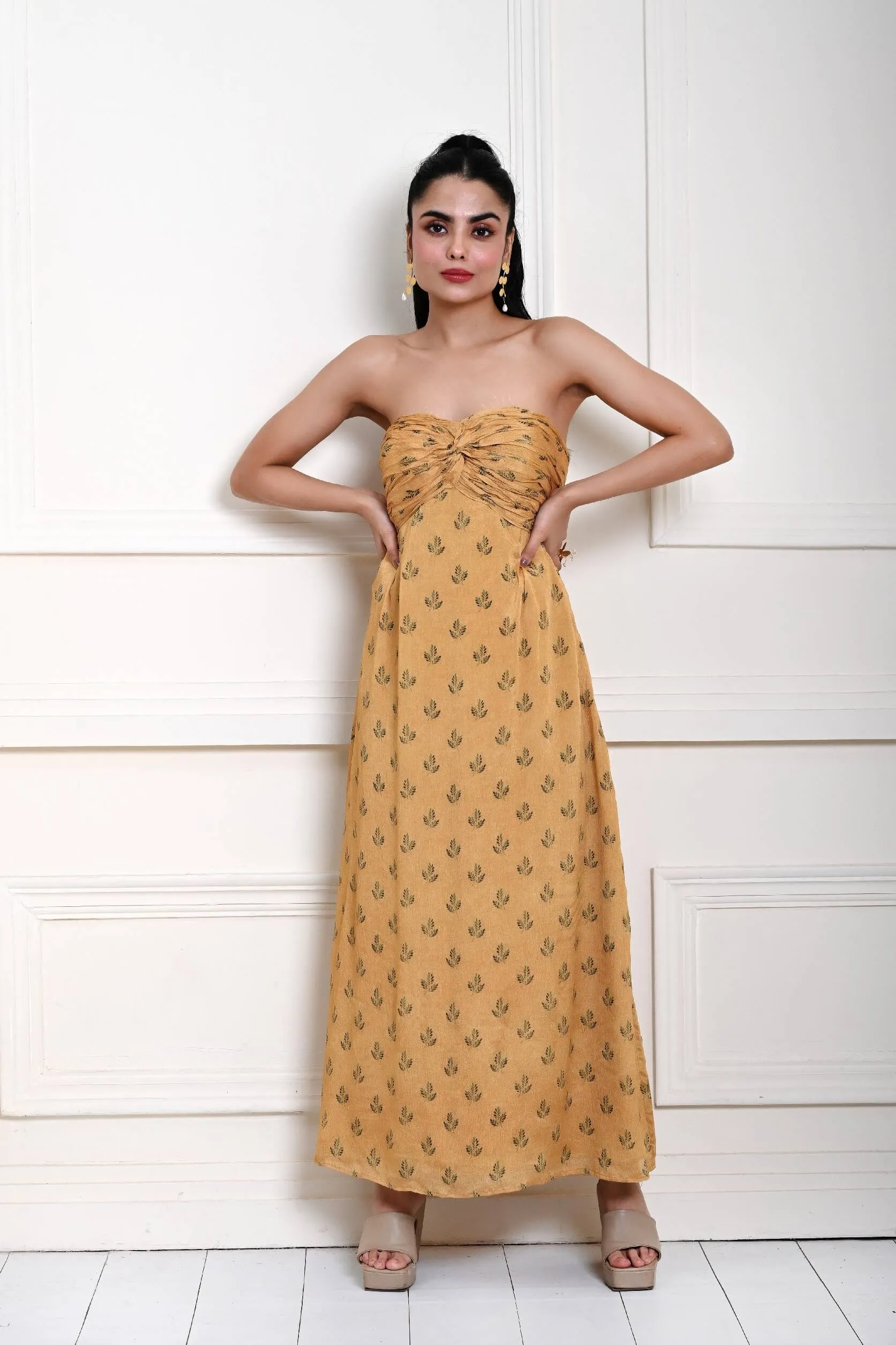 Yellow Strapless Maxi Dress For Women