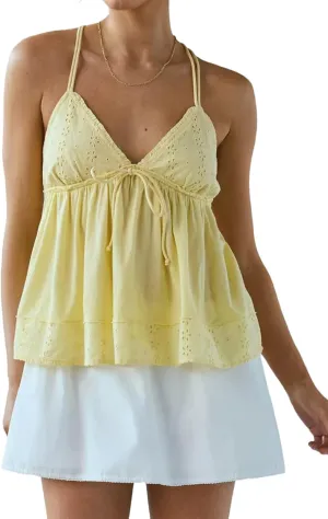 Ythomm Womens Eyelet Peplum Halter Tank Tops Spaghetti Strap Tie Up Scoop Neck Ruffle Hem Flowy Tops Summer Boho Tank Shirts