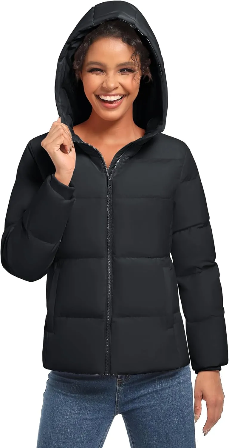 YUCOLEN Womens Down Puffer Jacket Quilted Lightweight Zip Up Alternative Coat Winter Hooded Outwear with Pockets