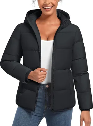 YUCOLEN Womens Down Puffer Jacket Quilted Lightweight Zip Up Alternative Coat Winter Hooded Outwear with Pockets
