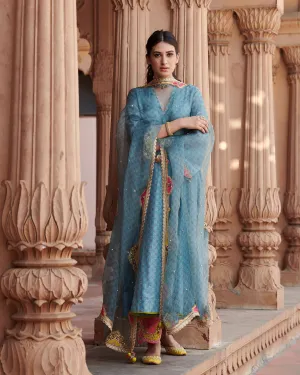 Zahra Printed Powder Blue Kantika Dupatta