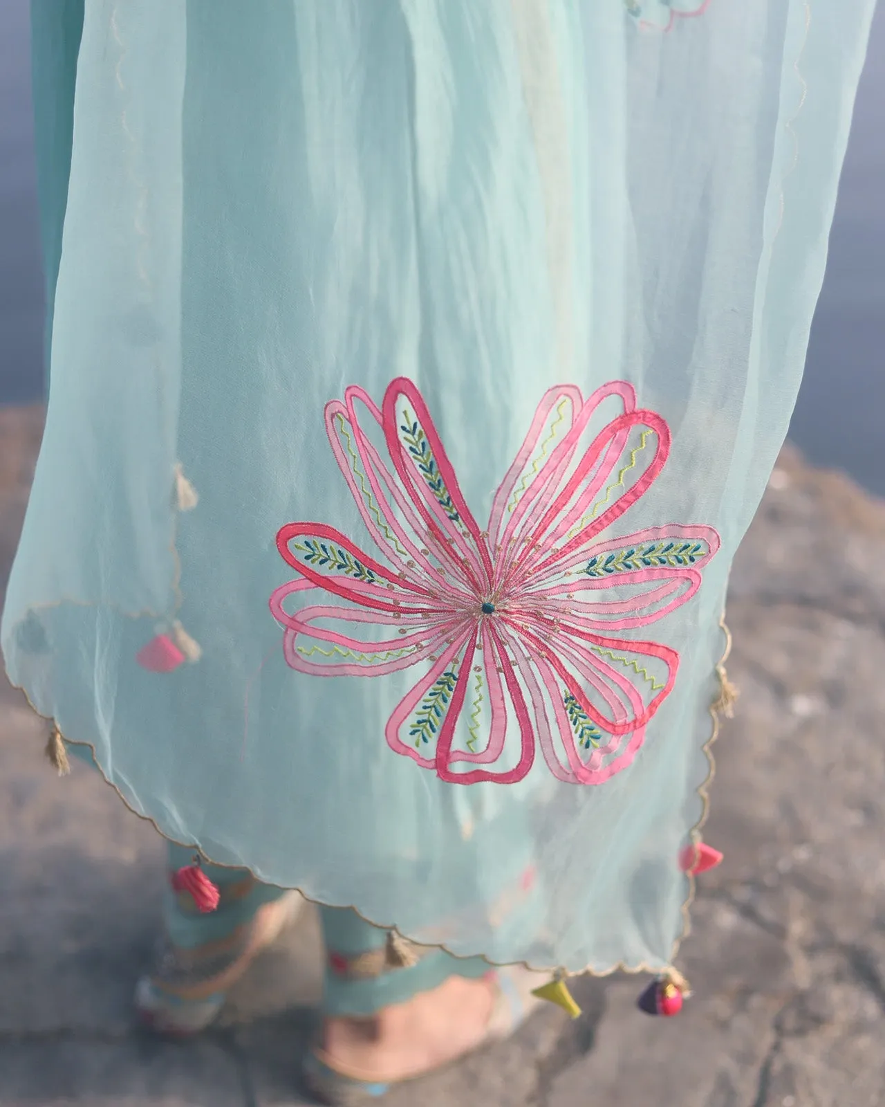 Zaynab Powder Blue Flower Dupatta