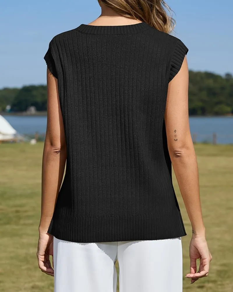 ZDC Women's Cap Sleeve Sweater Vest 2025 Trendy Crew Neck Summer Tops Casual Pullover Tank Shirts
