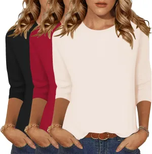 Zeagoo Tops for Women 3 Pack 3/4 Sleeve Crewneck Cute Basics Tees Casual Fashion Summer T Shirts Business Work Tee Top